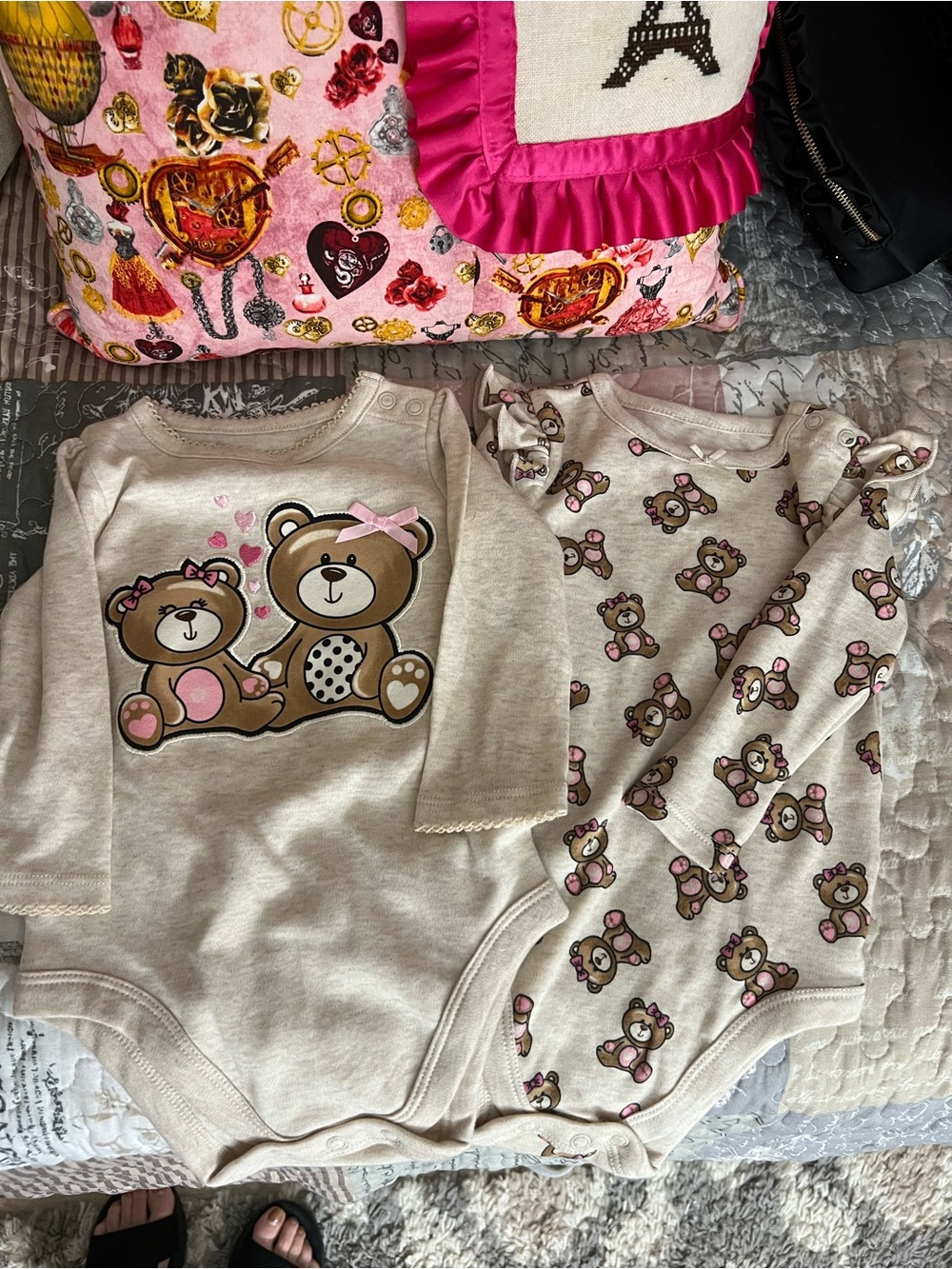 Garanimals Beige Bear Print Long-Sleeve Baby Onesies